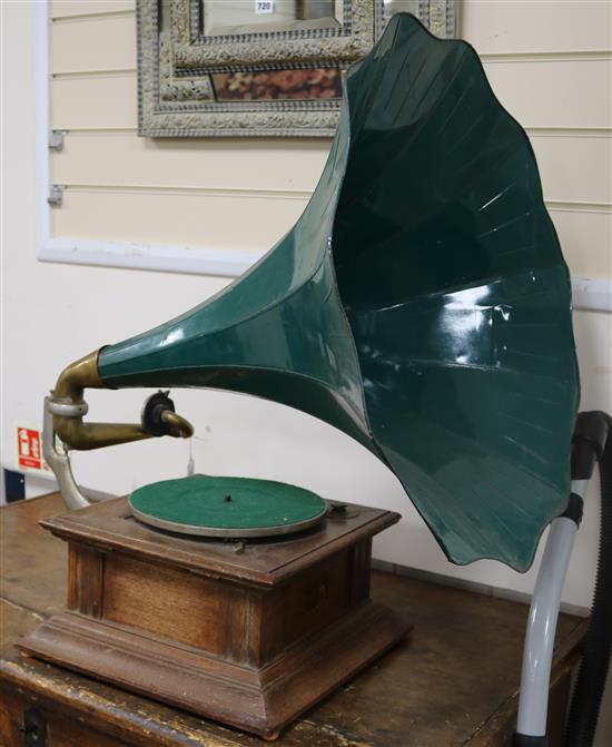 An HMV gramophone and horn